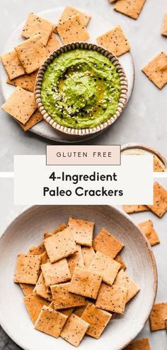 four ingredient palen crackers with guacamole in the middle and on top