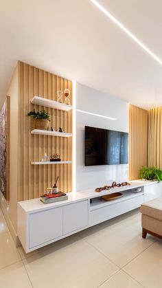 a living room filled with furniture and a flat screen tv on top of a wall