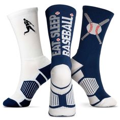 This Batter Up set of mid-calf baseball socks comes with a variety of colors and baseball designs which make them the perfect socks to wear with a variety of outfits. These baseball crew socks don't only complete an outfit but they are also built for all-day comfort for any activity. Baseball players won't have to worry about their feet while wearing these socks, made with performance material their feet are sure to stay dry and comfortable. Along with being moisture-wicking, these crew baseball Mid-calf Cotton Socks For Spring, Comfortable Stretch Mid-calf Socks, Casual Blue Mid-calf Socks, Breathable Stretch Mid-calf Socks, Baseball Designs, Socks Packaging, Baseball Socks, Baseball Design, Calf Socks