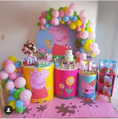 peppa pig birthday party with balloons and decorations