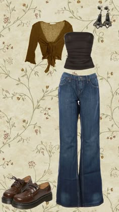 Simple Fun Outfits, Madisoncore Outfits, Nature Tone Outfits, Y2k Professional Outfits, Fun Style Outfits, Time Travel Outfits, Cute Outfit Collage, Simple Vintage Outfits, How To Style Brown Jeans