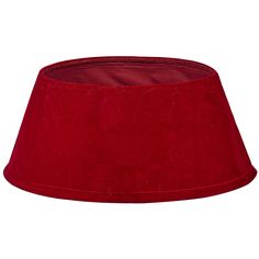 a red velvet lampshade on a white background with clippings to the bottom