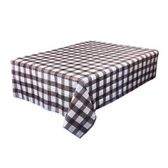 a brown and white checkered table cloth