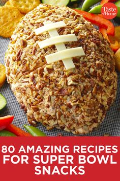 an image of a football ball made out of rice krispy kreme with the words 50 winning recipes for your super bowl potluck