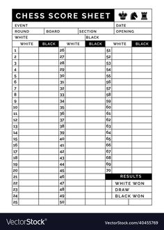 a black and white chess score sheet