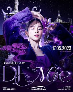 an advertisement for a special event with a woman dressed in purple and wearing a fur coat