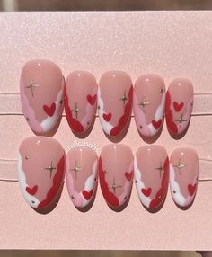 Kirby Nail Ideas, Nail Designs Every Nail Different, Childish Nail Designs, Twice Kpop Nails Ideas, Simple Nail Designs Aesthetic, Cottage Core Nail Ideas, Almond Valentines Nails Pink, Practice Nail Designs, Regular Polish Nail Art