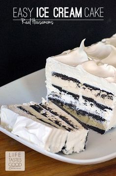 an easy ice cream cake on a white plate