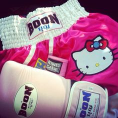 hello kitty boxeries and boxing gloves are on display