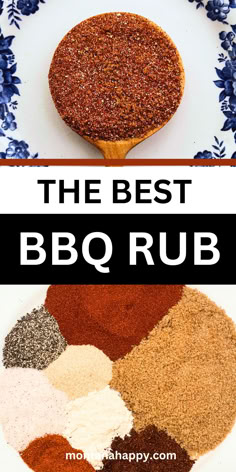 Bottom Photo: BBQ Rub Ingredients Top Photo: BBQ Rub on a Wooden Spoon. Text says, "The Best BBQ Rub montanahappy.com" Finishing Sauces, Pork Rubs, Rub For Pork Ribs, Rub For Ribs, Rib Rub Recipe, Flavored Salt, Ribs Seasoning, Bbq Rub Recipe, Hey Grill Hey