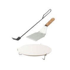 a spatula with a wooden handle and an ironing board attached to it, on a white background