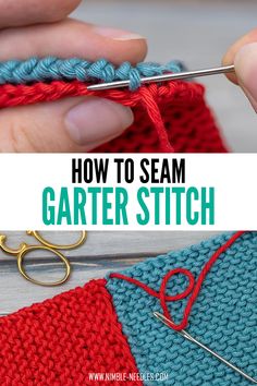 someone is crocheting the garter stitch with scissors and yarn in front of them