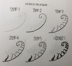 the steps to drawing leaves are shown in black and white, with numbers drawn on them