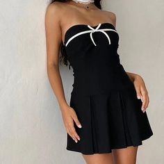 Black Tube Strappy Bow Design Mini Dress