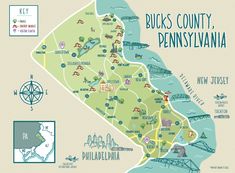 a map of bucks county, pennsylvania with all the towns and major roads in it