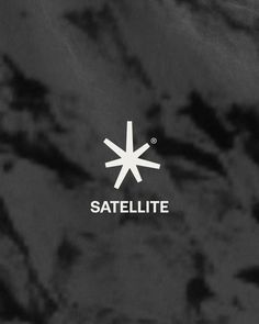 the satellite logo is shown in white on a black and gray background with clouds behind it