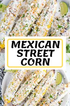 mexican street corn on a plate with limes and cilantro