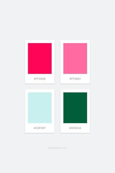 four different shades of pink, green, and red on a white background with text