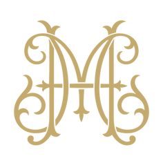 the letter m in gold on a white background