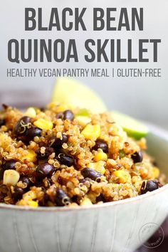 black bean quinoa skillet in a white bowl