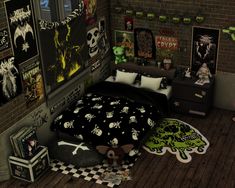 Goth Punk Bedroom, Sims 4 Alt Bedroom Cc, Sims 4 Punk Room, Goth Room Sims 4 Cc, Goth Room Sims 4, Bloxburg Grunge Bedroom, Gothic Teen Bedroom, Sims 4 Gothic Furniture, Goth Sims House