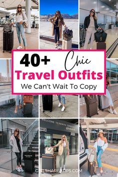 the words 40 + chic travel outfits we can't wait to copy