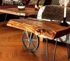 a wooden table sitting on top of a hard wood floor