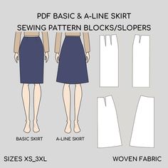 High Waist Skirt Printable Pdf Basic Sewing Pattern Block | A-line Skirt sewing Pattern Sizes XS-3XL | Woven Fabric Sewing Pattern Block: 1. Basic Skirt Block 2. A-line skirt Are you a self-taught sewer or a professional fashion designer? Fashion student or graduate, crafter, seamstress, tailor, or pattern maker? Do you create patterns for fun or professional? Then this is for you! It is a Women's Pdf Sewing Patterns Block (Sloper) for woven fabrics It is a TOOL (Basic Template), to work with and develop into a variety of garments. You can manipulate them to create your own unique designs or use the patterns as they are and add seams only. SEWING TUTORIAL & SEAM ALLOWANCES NOT INCLUDED. You need basic knowledge of sewing clothes. All patterns are tested and comply with the sizechart. You m A Line Skirt Sewing Pattern, Work Skirts Professional, High Waist Skirt Pattern, Basic Skirt Pattern, Diy Bra Pattern, A Line Skirt Pattern, Pencil Skirt Pattern, Medium Skirt, Skirt Sewing Pattern