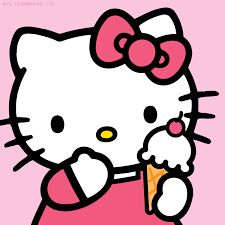 the hello kitty is eating an ice cream cone