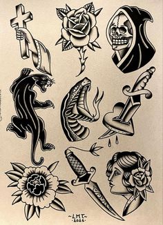 an old school tattoo flash sheet