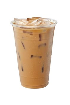 an iced drink with ice on the top and some brown stuff in the bottom half