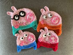 Peppa Pig-inspired hats, crocheted in Ireland.  This hat is sold without tassels.  100% acrylic soft yarn.  Unisex. Available in the following sizes:  0-3 months (newborn) 3-6 months (baby) 6-12 months (baby) 1-2 years (toddler) 2-5 years (child) 5-12 years (child) 13-18 years (teen)  18 years+ (woman)  18 years+ (man) Peppa Pig Crochet Hat Pattern Free, Crochet Piglet Hat, Crochet Pig Hat, Pig Crochet Hat, Pig Bucket Hat Crochet, Piglet Hat, Crochet Pig Hat Baby, Mummy Pig, Pig Crochet