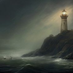 The boat’s lone occupant, their figure obscured by the mist, guides the vessel with steady determination, guided by the faint flicker of the lighthouse’s light. Dense Fog, Picture Gifts, The Lighthouse, The Mist, Digital Tools, The Veil, The Boat, All Art, Digital Image