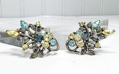 Coro Silver Tone Leaf Ear Climber Clip On Earrings Green Blue Aqua Rhinestones | eBay Ear Climber Earrings, Ear Climbers Earrings, Ear Climber, Ear Climbers, Climber Earrings, Earrings Green, Clip On, Antique Jewelry, Clip On Earrings