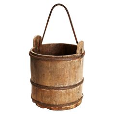 an old wooden bucket on a white background