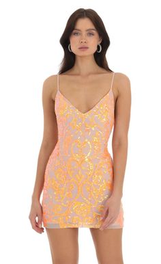 Dovy Orange Sequin Bodycon Dress in Nude | LUCY IN THE SKY Sequin Bodycon Dress, Casual Day Dresses, Date Night Dresses, Sequin Fabric, Hoco Dresses, Midi Maxi Dress, Shop Maxi Dresses