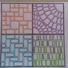 four different colored squares are shown in this drawing