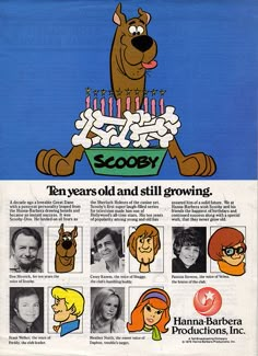 an advertisement for hanna's scooby birthday cake with dogs and candles on it