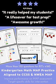 four posters showing different activities for students to practice their math skills and help them learn how to