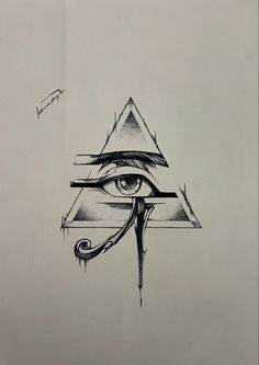 a drawing of an all seeing triangle with the eye drawn on it's side