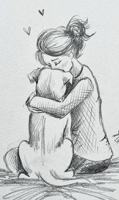 a drawing of two people hugging each other