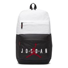 Air Jordan Pivot Backpack 'White Black' DA5202-100 Sporty White School Bag, White Sporty School Bag, White Nylon School Backpack, White Nylon Backpack For School, White Sports Bag For Back To School, Sporty White Backpack For Daily Use, White Nylon Backpack For Back To School, White Backpack For Outdoor And Back To School, Back To School White Outdoor Backpack