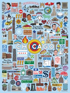 the chicago sticker sheet has many different things on it