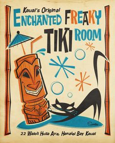 "Enchanted Freaky Tiki Room" is a retro, mid-century modern, Tiki styled high-quality print by the artist Scooter. All prints are professionally printed, packaged, and shipped. Choose from multiple sizes and mediums. Our Deluxe Prints are printed on Luster Fine Art paper and some sizes come Double Matted. All of our fine art prints are printed on an Aqueous Printer using Archival Inks to provide the highest quality. For Double Matted Luster Fine Art Paper Prints add 4 inches to each side for the Tiki Wedding, Tiki Signs, Tiki Decor, Tiki Bar Decor, Tiki Lounge, Enchanted Tiki Room, Tiki Art, Hawaiian Tiki, Vintage Tiki