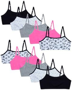 Rene Rofe Girls' Joelle Training Bra – 10 Pack Stretch Cotton Cami Bralette (7-14) Black Butterfly, Kids Luggage, Stretch Cotton, Bralette, For Girls, Spaghetti Strap