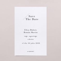 the save the date card is printed on white paper