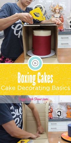 a woman is making cake decorating basics in her kitchen with the title boxing cakes