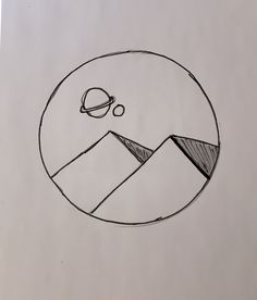 a drawing of a mountain with a ball in the middle and an object above it