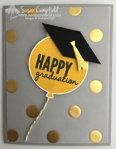 a graduation card that says happy graduation with a black cap and tassel on it