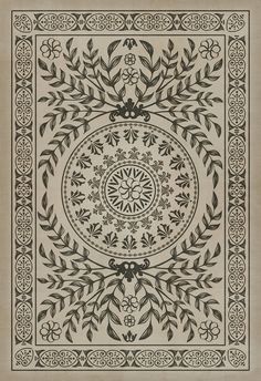 an intricately designed design with leaves and flowers in black ink on parchment paper,